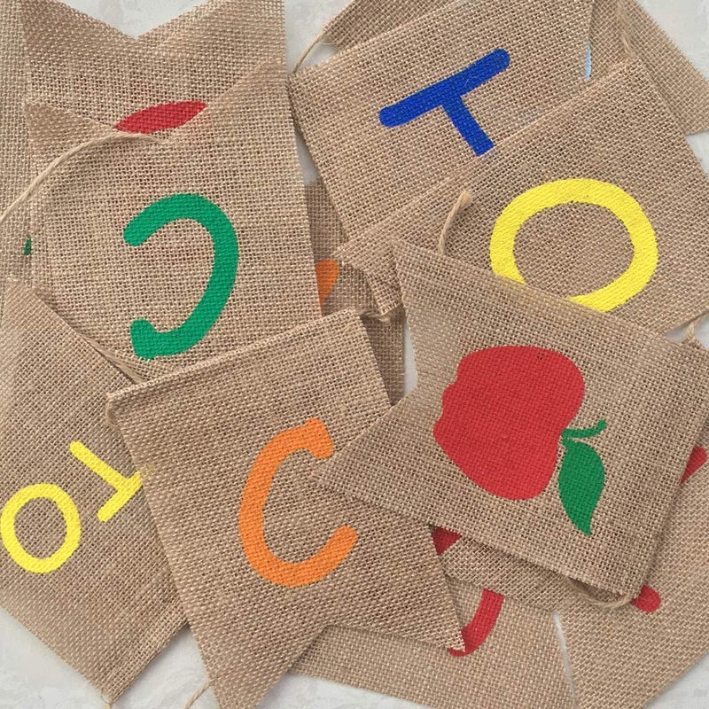 Uniwish Back to School Banner Burlap Apple Sign First Day of School Decorations Garland Classroom Blackboard Hanging D  cor - Image 4